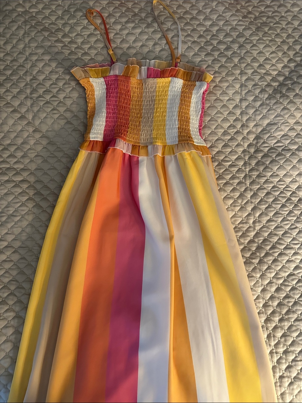 Pink Lily Women’s Rainbow Stripe Smocked Sundress - Yellow Pink White - Picture 1 of 1